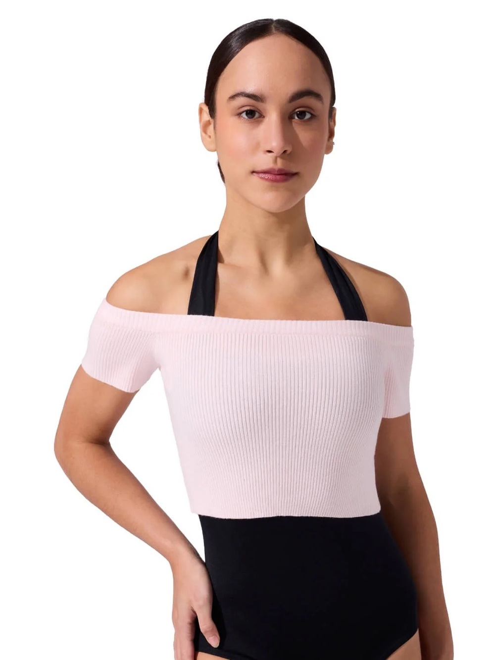 Capezio Blush Ribbed Off-Shoulder Crop Top